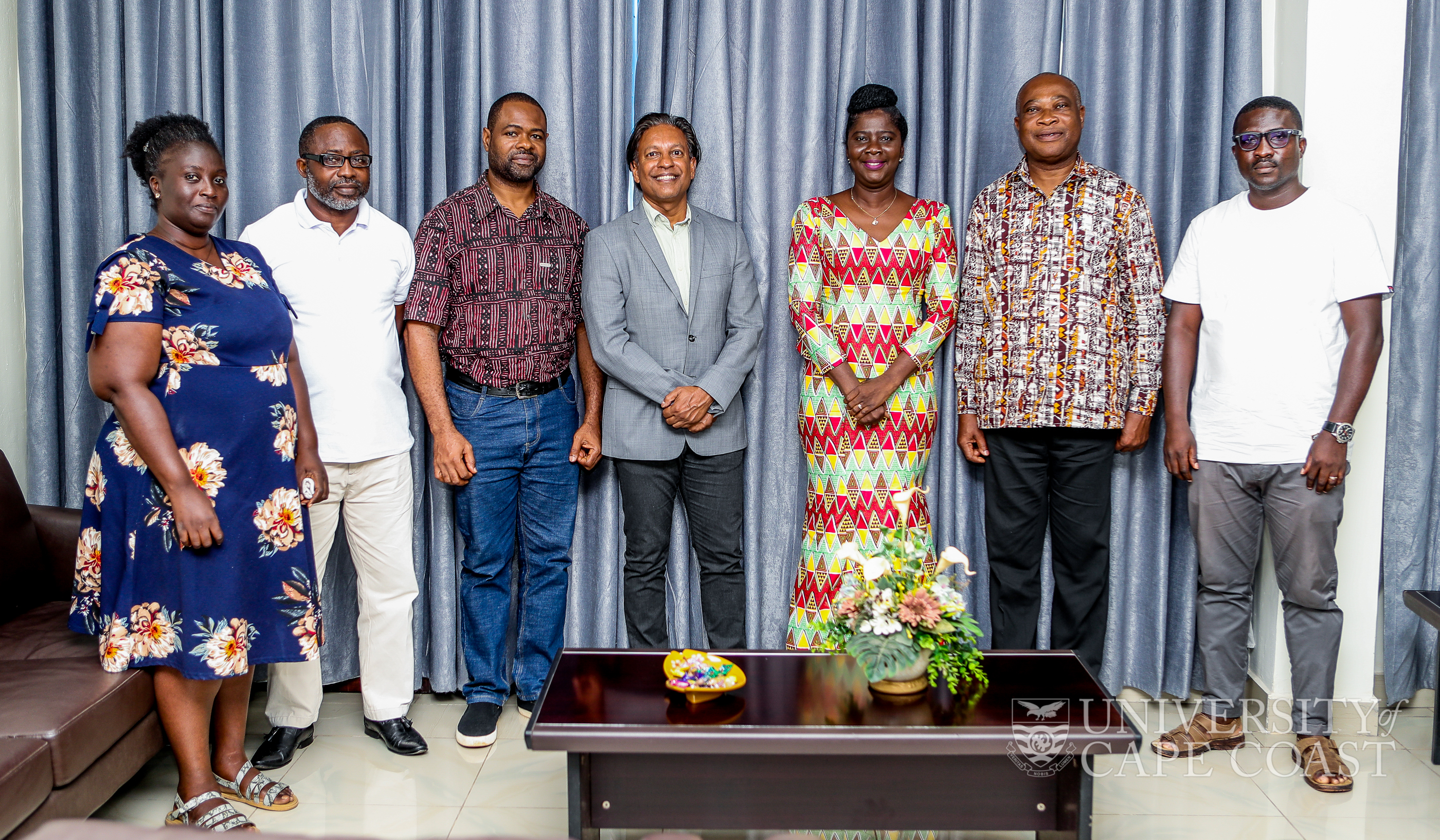 Prof. Boohene (3rd from right) and Prof. Prem Bindraban (4th from left) in a group photo with the delegation