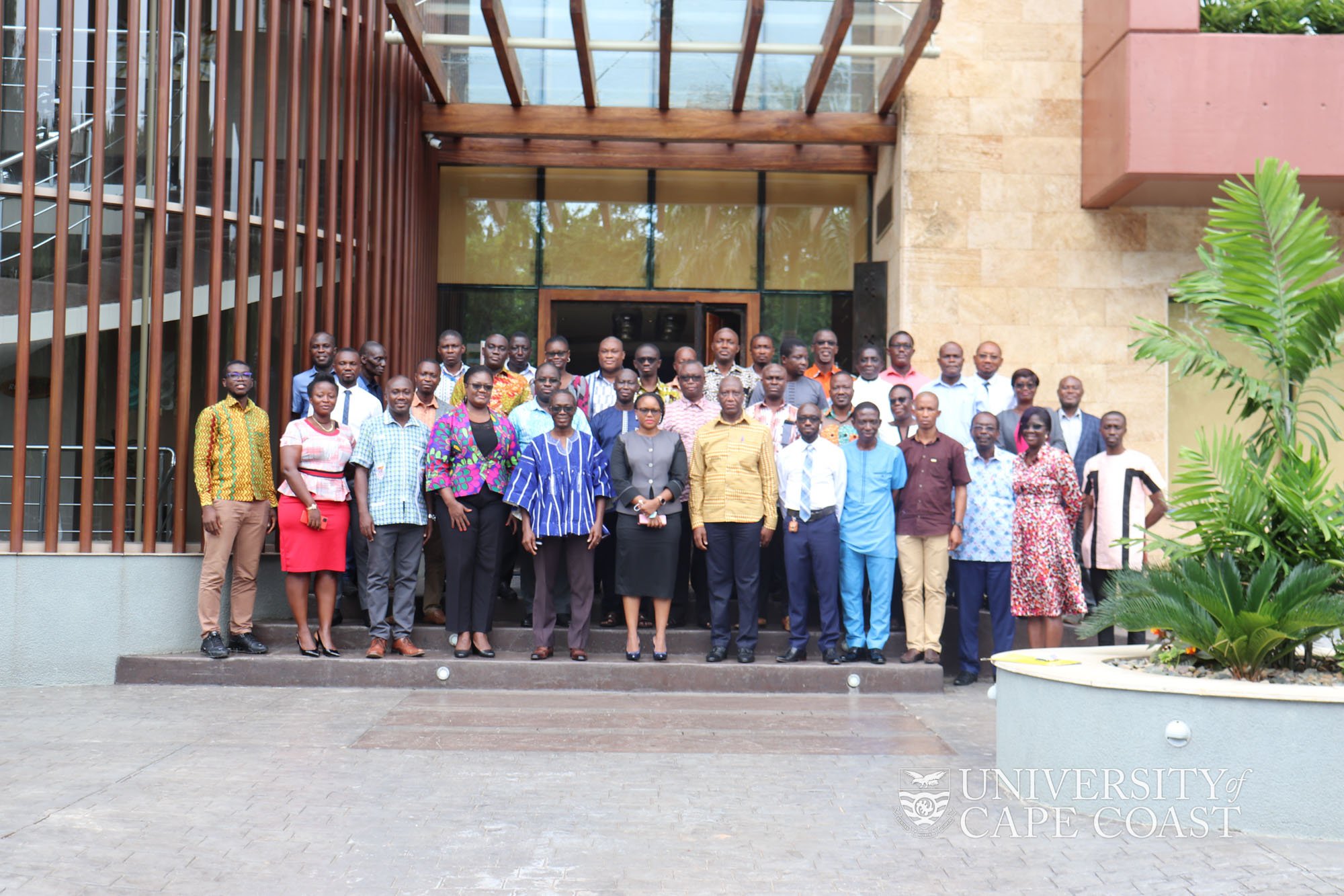 The Management of the University of Cape Coast in a photograph with GTEC, USAID reps and various committee members.