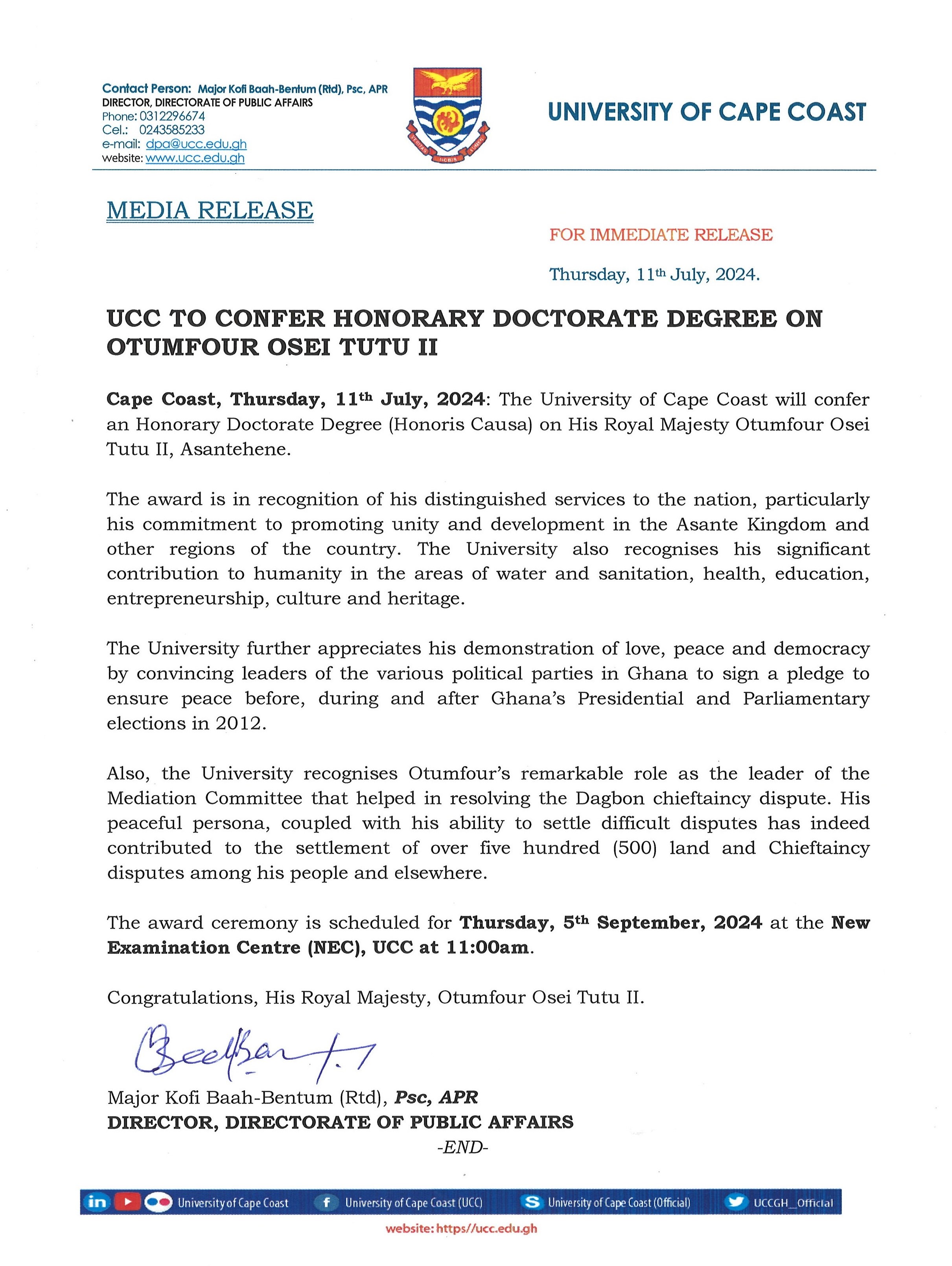 PRESS RELEASE