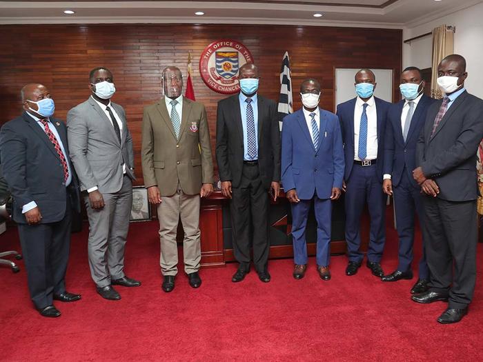 The Vice-Chancellor and Registrar with the officials from GCB