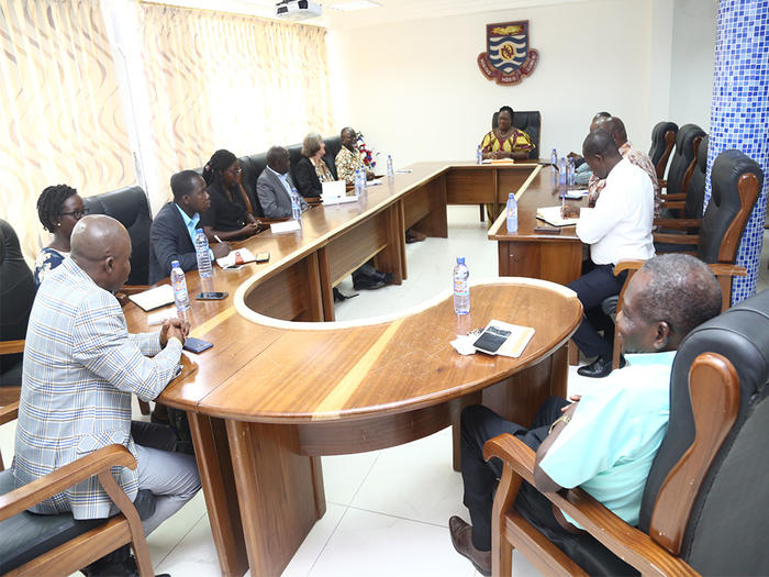 The delegation in a meeting with Prof. Dora Edu-Buandoh Prof. Dora Edu-Buandoh hosting the delegation at the Council Chamber