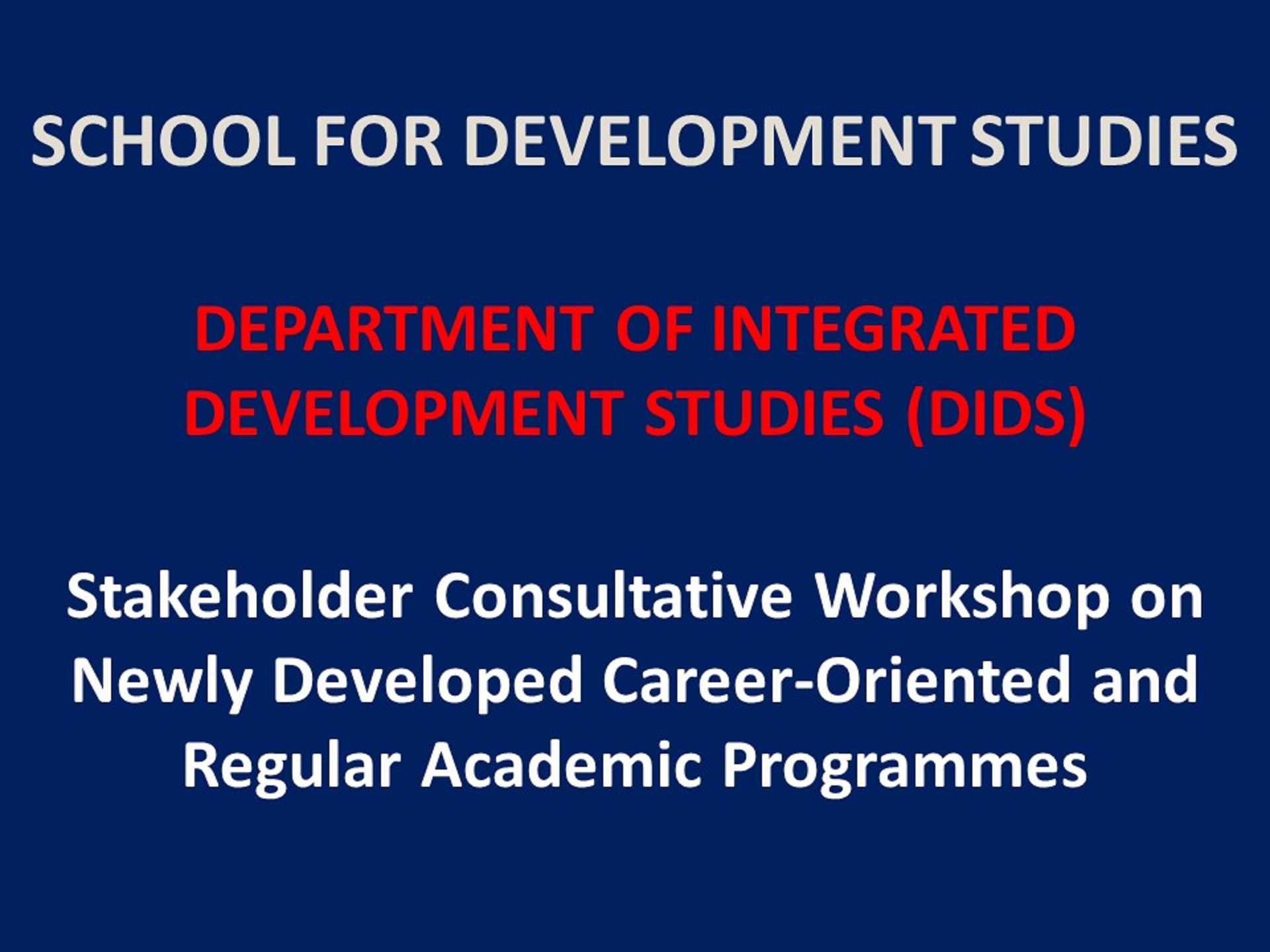 Department of Integrated Development Studies, UCC Department of Integrated Development Studies, UCC